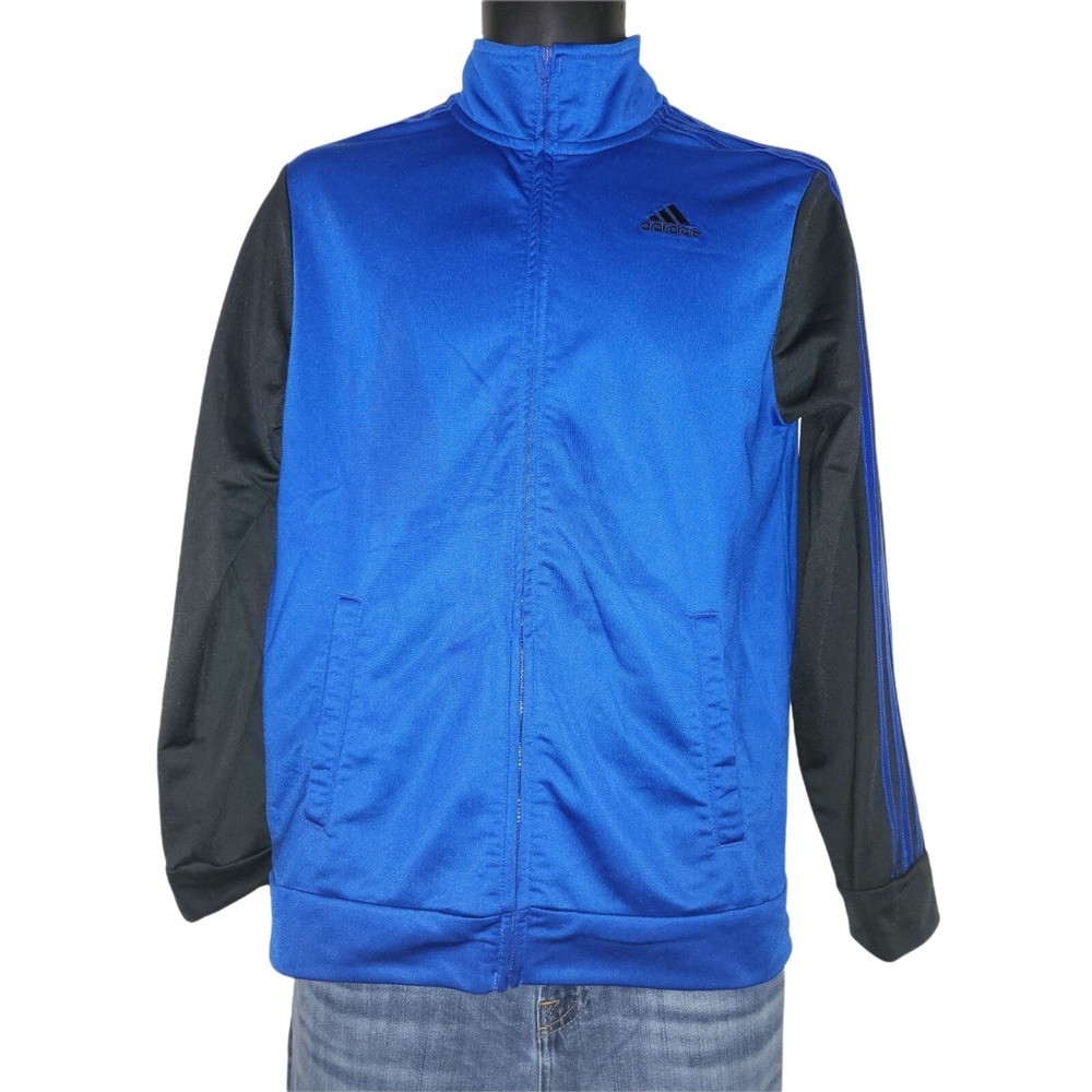 Adidas Women Size XL 18/20 Blue Black Track Jacket Full Zip Athleisure Gym Coats